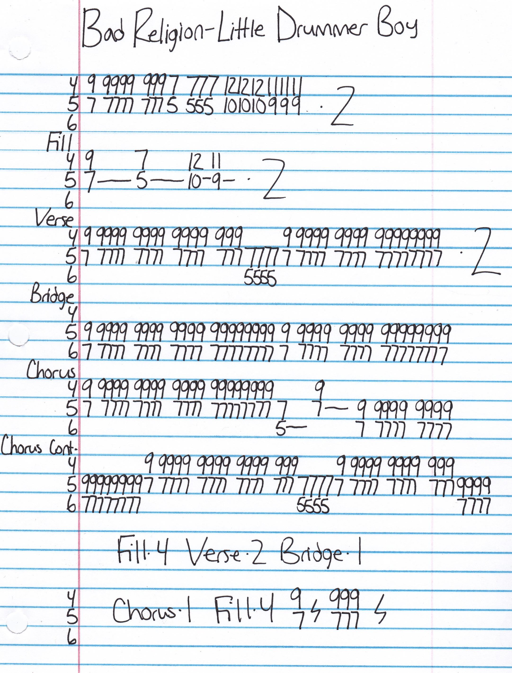 High quality guitar tab for Little Drummer Boy by Bad Religion off of the album Christmas Songs. ***Complete and accurate guitar tab!***